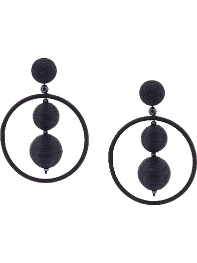 Oscar De La Renta Cotton And Bead Embellished Drop Earrings In Black