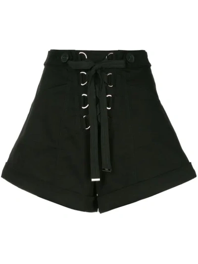 Self-portrait Lace-up Stretch-cotton Twill Shorts In Black