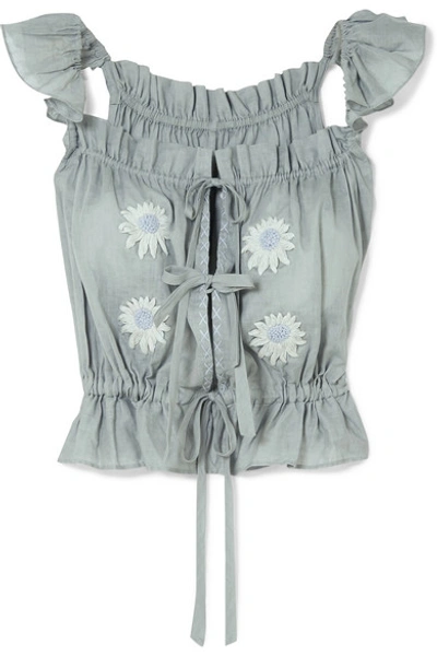 Innika Choo Floral Embroidered Linen Cami Top In Gray