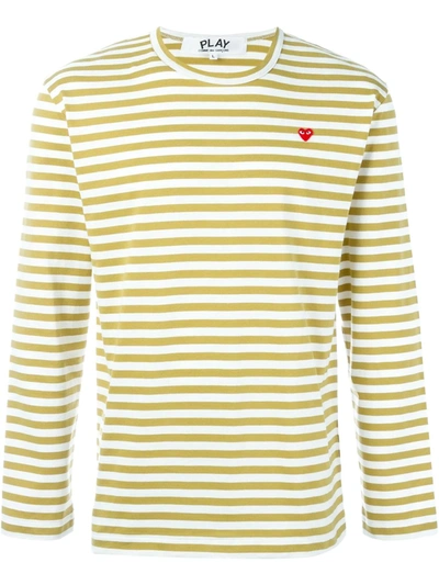 Comme Des Garçons Play Mini Heart Striped T-shirt In Neutrals