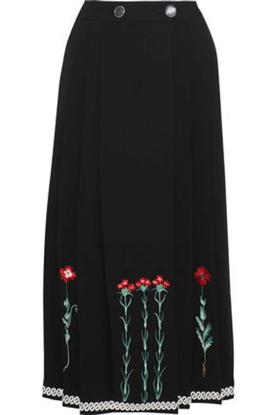 Temperley London Woman Creek Embroidered Crepe Wrap Midi Skirt Black