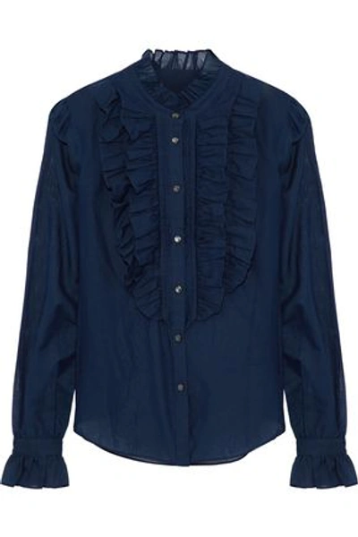 Temperley London Woman Strawberry Ruffled Cotton And Silk-blend Voile Shirt Navy