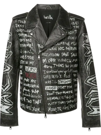 Haculla Text Print Biker Jacket In Black