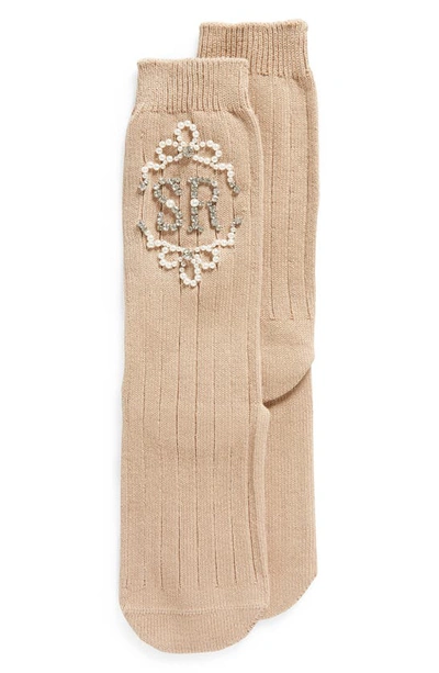 Simone Rocha Embellished Logo Rib Ankle Socks In Camel/ Pearl/ Crystal