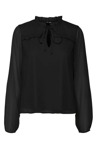 Vero Moda Ruffle Neck Long Sleeve Blouse In Black