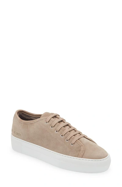 Common Projects Tournament Genuine Shearling Lined Low Top Trainer In Brown