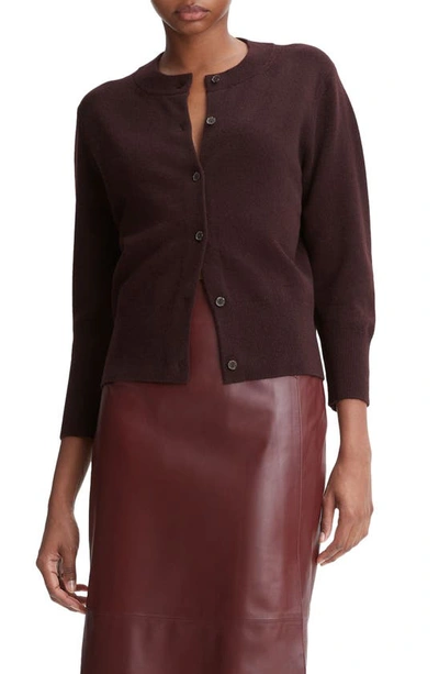 Vince Three Quarter Sleeve Wool & Cashmere Cardigan In Black Fig