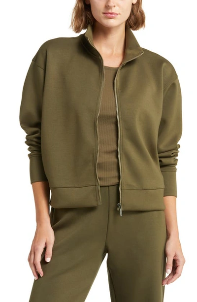 Zella Luxe Scuba Stand Collar Jacket In Olive Night