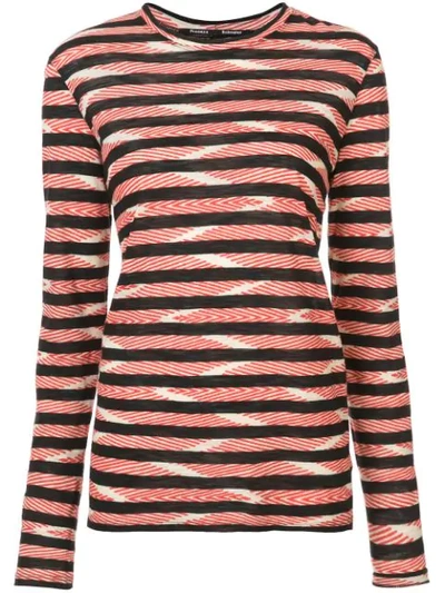 Proenza Schouler Long-sleeve Crewneck Chevron & Stripe Cotton T-shirt In Red-multi