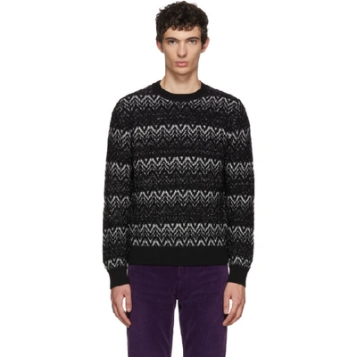 Saint Laurent Zigzag Wool Knit Sweater With Lurex In Black/silver