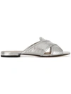 Marc Jacobs Aurora Crackled Metallic-leather Flat Sandals In Silver