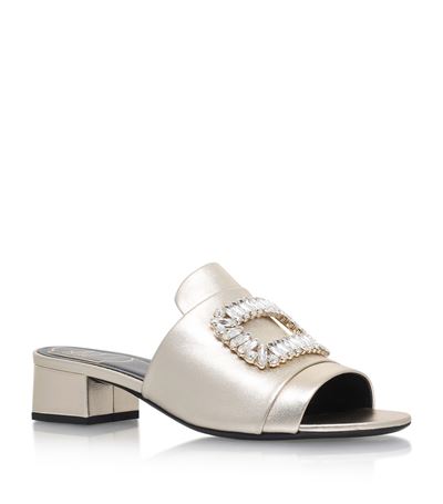 mules with gold buckle