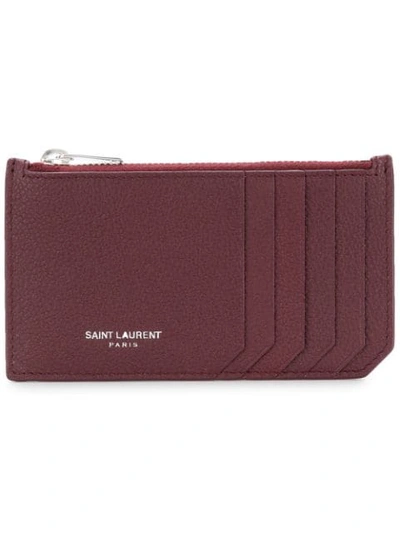 Saint Laurent Grained Leather Card Case In Red