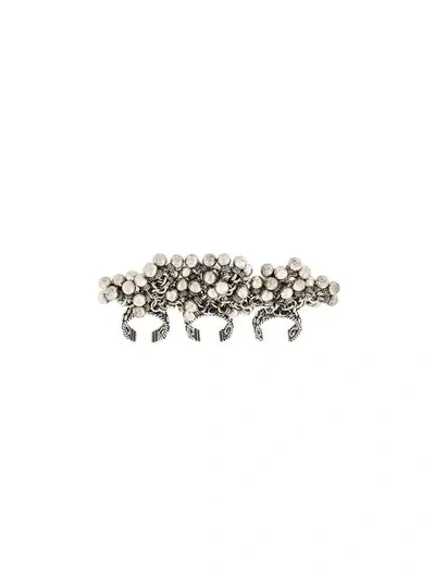 Saint Laurent Three-finger Folk Ring With Bells In Silver Metal In Metallic