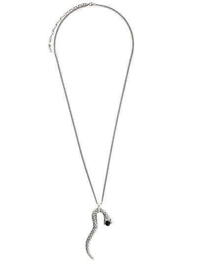 Saint Laurent Snake Pendant Necklace In Silver,metallic,black