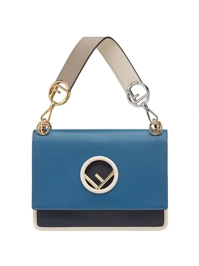 Fendi Kan I F Logo Leather & Velvet Shoulder Bag In Blue