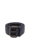 Bottega Veneta Intrecciato Leather 4cm Belt In Navy