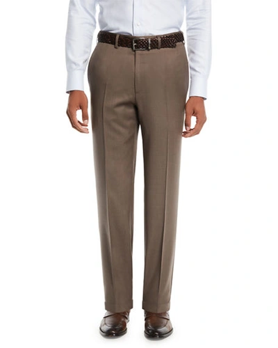 Brioni Men's Wool Straight-leg Twill Trousers In Brown