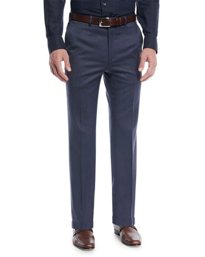 Brioni Men's Wool Straight-leg Twill Trousers In Blue