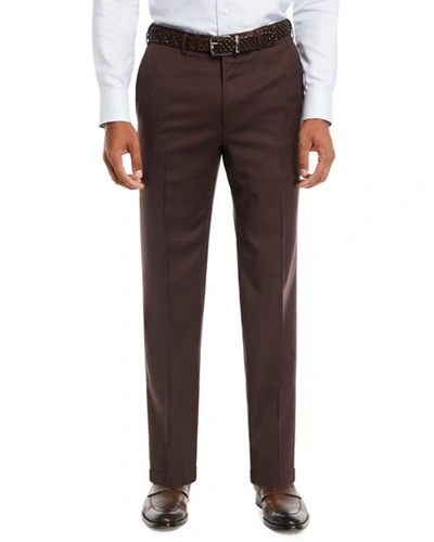 Brioni Men's Wool Straight-leg Twill Trousers In Purple