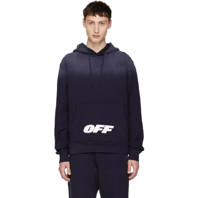 Off-white Wing Off Logo-print Fleece-back Cotton-jersey Hoodie In Blue