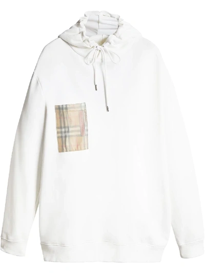 Burberry Men's Check-patch Jersey Hoodie In White