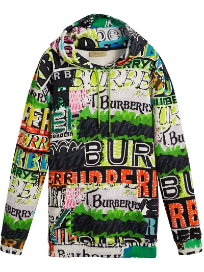Burberry Oversize Pop Graffiti Sweatshirt Hoodie In Bright Green