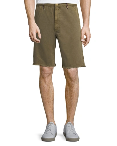 Frame Raw-hem Twill Shorts With Rock-climbing Rope Trim In Brown