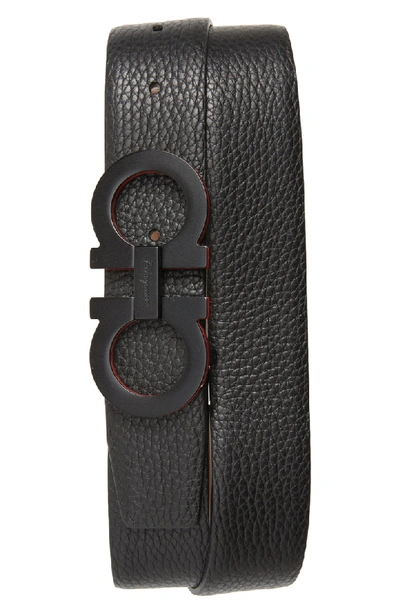 Ferragamo Men's Textured Leather Gancini Belt In Nero