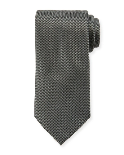 Brioni Micro-herringbone Silk Tie In Green