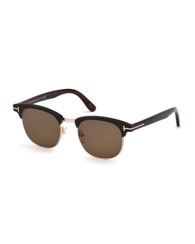 Tom Ford Men's Half-rim Metal/acetate Sunglasses - Golden Hardware In Matte Black