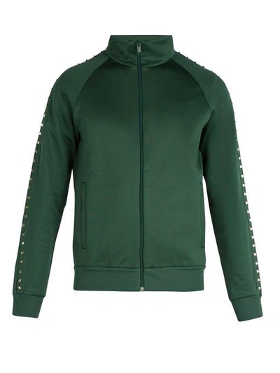 Valentino Rockstud Jersey Zip-up Sweatshirt In Emerald
