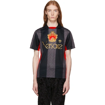 Versace Logo-embroidered Jersey T-shirt In Black