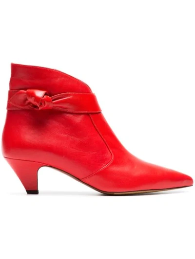 Tabitha Simmons Women's Nixie Leather Kitten Heel Pointed Toe Booties In Red