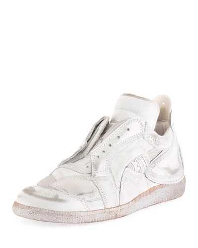 Maison Margiela Men's College Leather Sneakers In Off White
