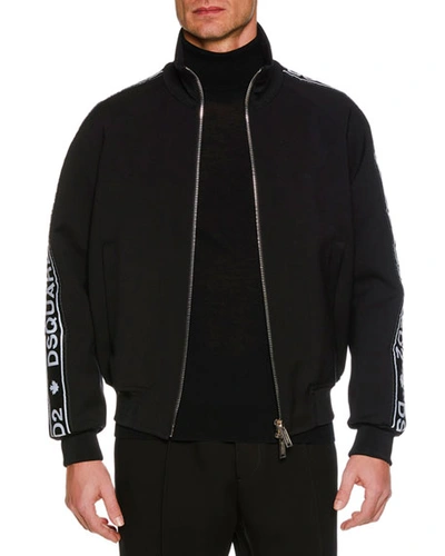 Dsquared2 Men's Logo Side-tape Zip-front Sport Jacket In Black