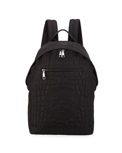 Versace Zaino Men's Quilted-nylon Backpack In Black