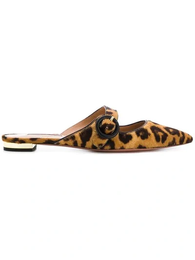 Aquazzura Blossom Leopard-print Leather Backless Loafers In Caramel Leo|marrone