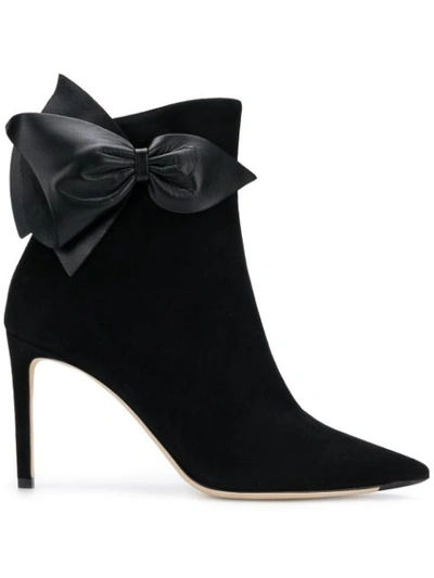 Jimmy Choo Kassidy Suede Booties With Leather Bow In Black