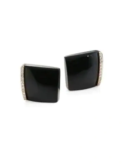 Roberto Coin Sauvage Privé 18k Rose Gold, Black Jade & Diamond Square Stud Earrings