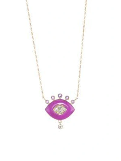 Nayla Arida Women's Eye 18k Yellow Gold, Purple Enamel, Amethyst & Diamond Pendant Necklace