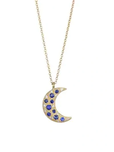 Nayla Arida Moon 18k Yellow Gold Blue Sapphire & Diamond Pendant Necklace