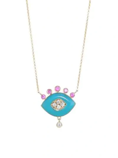 Nayla Arida Women's 18k Yellow Gold Turquoise Enamel, Pink Sapphire & White Diamonds Eye Pendant Necklace