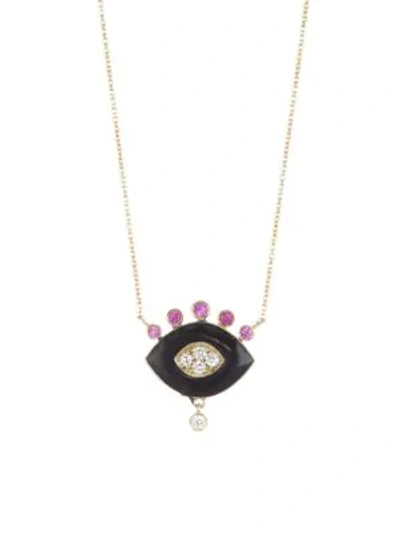 Nayla Arida Women's 18k Yellow Gold Black Enamel, Pink Sapphire & White Diamonds Eye Pendant Necklace