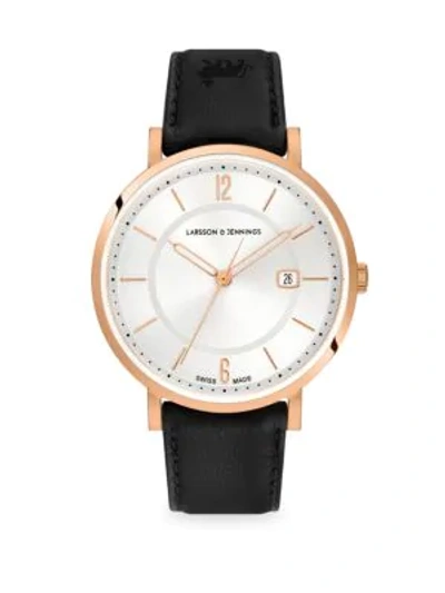 Larsson & Jennings Opera White & Rose Goldtone Stainless Steel Leather Strap Watch In Black