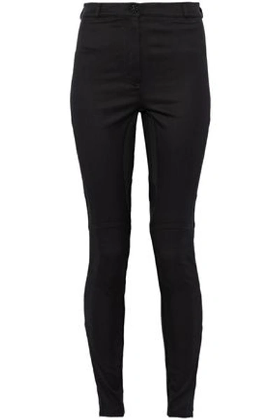 Versace Woman Mesh-paneled Lace-trimmed Cotton-blend Twill Skinny Trousers Black