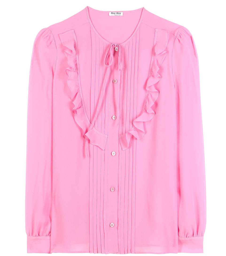 Miu Miu Ruffled Silk Blouse In Legoeia | ModeSens