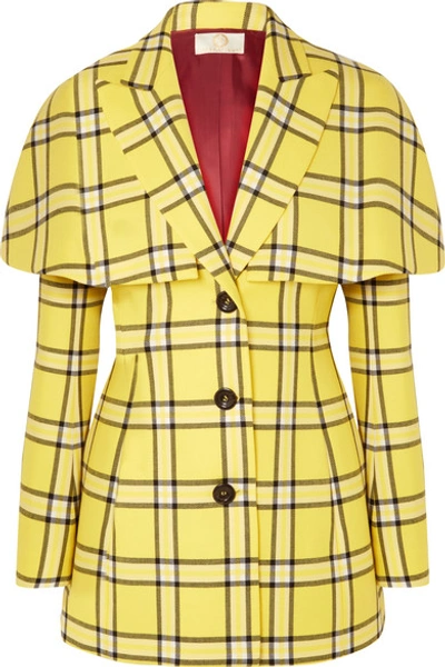 Sara Battaglia Single-breasted Cape-back Wool Blazer In Yellow Check