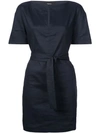 Theory Belted Denim Shift Dress In Navy