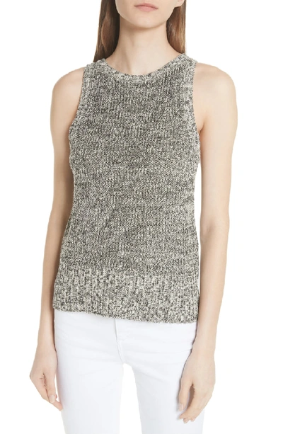 Theory Cable Wool Paper Blend Sleeveless Sweater In Ivory/black